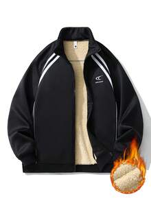 Plus Size Thermal Lined Long Sleeve Jacket, Thermal Thickened Jacket, Suitable For Winter - Black - View 1