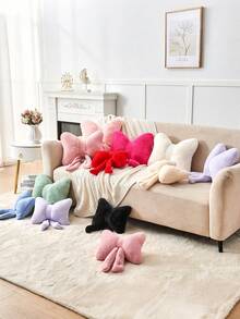 12英寸毛绒蝴蝶结装饰抱枕，柔软仿毛皮蝴蝶结靠垫，优雅的蝴蝶结装饰枕，适用于床、沙发、长凳和家居装饰，适合日常聚会和圣诞装饰 - 藍色 - 查看 6