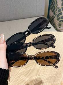 3pcs Casual PC (Polycarbonate) Oval Frame Sunglasses, Fashionable Y2K Style For Summer, Beach, Travel, Party, Gift, Daily Wear - Black+Black Slice White Bean Curd+Tea Slice White Bean Curd - View 2