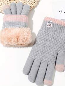 1 Pair Women's New Thick Thermal Lined Warm Touchscreen Gloves, Winter Cycling Windproof Cold-Proof Mittens - Multicolor - View 7