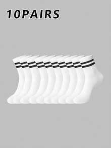 10 par męskich wielokolorowych, czarno-białych, w paski, jednokolorowych, wygodnych skarpetek do połowy łydki - Wielokolorowe - Zobacz 11