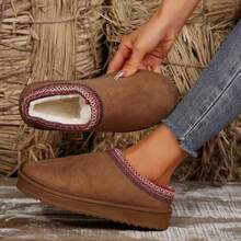 Womens Slippers Cotton Fuzzy Slippers Bedroom Slippers Platform Slippers Mini Boots Braid Slippers Plush Fleece Lining Fuzzy Slippers Autumn Winter Shoes Slippers Indoor House - Lạc đà - Xem 3