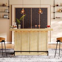 LITTLE TREE 4-Tier Bar Table, 70.9-Inch Large Wooden Home Bar Unit With Wine Glass Holder And Black Footrest, Pub Table With Storage Shelves For Home, Patio, Basement - 淺棕色 - 查看 11