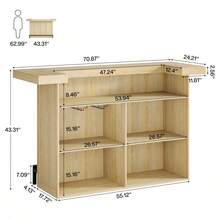 LITTLE TREE 4-Tier Bar Table, 70.9-Inch Large Wooden Home Bar Unit With Wine Glass Holder And Black Footrest, Pub Table With Storage Shelves For Home, Patio, Basement - 淺棕色 - 查看 2