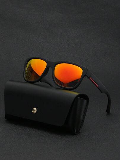 POLASUP 1pc Men's Summer Outdoor Hiking Sun-Shading Windproof Polycarbonate Anti-Explosion Mirrored Lens Eyeglasses With Anti-Sand Coating, Comes With Lanyard And Cleaning Cloth