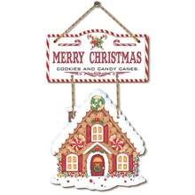 2 件圣诞快乐姜饼屋装饰圣诞木制标志装饰圣诞拐杖糖墙艺术，冬季派对挂门标志适合家庭节日门廊前门装饰 - 彩色 - 查看 9