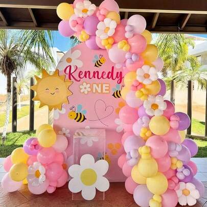 123 piezas Macarrón rosa, amarillo, morado, rojo rosa, soporte de arco de globo de margarita - Juego de globos de estilo bohemio de látex, adecuado para decoración de boda, aniversario, fiesta, revelación de género, cumpleaños, Día de la Madre, graduación, decoración de fondo