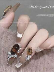 30pcs K9 Maillard Manicure Rhinestones, Light Smoky Yellow High-Quality Pointed Bottom Rhinestones, Vintage Sparkling Autumn/Winter Nail Art Decorations, Nail Jewelry, Autumn/Winter Trending Square Sugar Nail Crystals Nails Nail Supplies - Coffee Brown - View 5