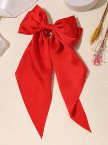1pc Solid Satin Hair Clip With Satin Ribbon And Large Bow, Versatile Style, Valentine's Gift, Hair Accessory, Elegant, Suitable For Girls In Winter, Bowknot, Cute - Red - View 6