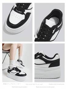 Alan Vincent【免费退换货】【厚底增高系列】新款女士休闲鞋,女士厚底鞋,黑白配色,舒适运动鞋,增高6厘米,派对鞋,适合娇小女性,运动时尚休闲风格 - 黑與白 - 查看 4