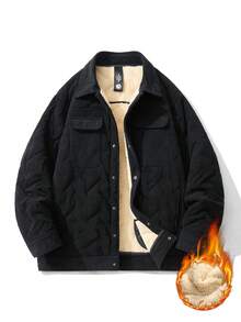 加大码保暖加厚灯芯绒开衫外套，适合冬季穿着 - 黑色 - 查看 1