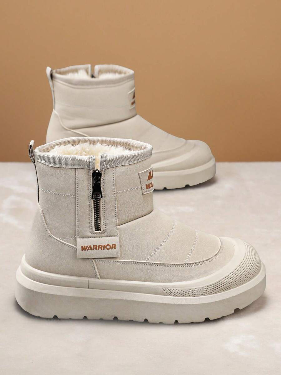 1 Pair WARRIOR Men's Thick Sole Snow Sports Shoes, Lace-Up Soft Bottom Casual Shoes, Low-Top Outdoor Flat Shoes, Snow Boots, Round Toe, Suitable For Students Taking Graduation Photos, Flat Leather Surface Sports Skateboard Shoes