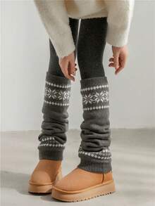 1 Pair Autumn/Winter Korean Style Fair Isle Snowflake Knit Thicken Leg Warmers, Cozy - Multicolor - View 5