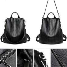 Women's Backpack Leather Waterproof Anti-Theft Luxury Bag Fashion Casual Stylish Travel Work Zipper 3 Adjustable Straps Lightweight Reinforced School College - 黑色 - 查看 3
