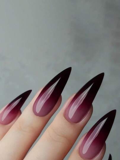 Long Stiletto False Nails Full Cover Black Red Gradient Acrylic False Nails Glossy Nails Press-On Reusable Nail Glue For Women Party Manicure 24pcs