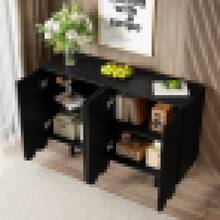 Sideboard, Teardrop-Shaped Sideboard With Molded Doors And Cushion Hinges - Black + Particle Board - View 4