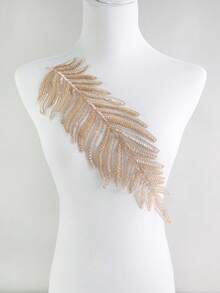 1pc/Pack, 4 Color Options, New Leaf Shaped Mesh Lace Embroidered Beaded Applique Patch, Handmade, Suitable For Apparel Accessories, DIY Wedding Dress Decor, Length: 40cm/15.7in