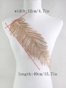 1pc/Pack, 4 Color Options, New Leaf Shaped Mesh Lace Embroidered Beaded Applique Patch, Handmade, Suitable For Apparel Accessories, DIY Wedding Dress Decor, Length: 40cm/15.7in