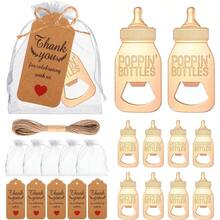 50 件弹跳开瓶器婴儿派对礼物，适合宾客，婴儿派对回礼，婴儿奶瓶形状开瓶器，婴儿派对纪念品，附送欧根纱袋，感谢卡，小号，金色 - 金色 - 查看 1