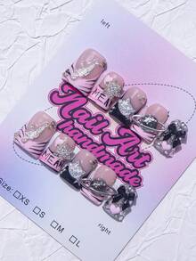 Juego de 10 piezas de puntas de uñas con diseño de boca de pato estilo Y2K, hechas a mano con temática oceánica en colores nude, rojo y amarillo, con diseños franceses, tallados con estrellas de mar, conchas, perlas, cuentas de acero y elementos con patrón de olas, adecuado para mujeres y niñas, para fiestas, bodas y uso diario, incluye kit de herramientas, gran regalo para damas