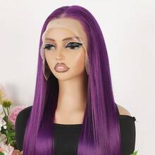 26 Inch Lace Front Wigs For Women Girls 13X6 HD Lace Frontal Hair Wig Pre Plucked Hair-Line Dark Purple Color Free Part Hair Long Straight Glueless Synthetic Lace Front Wigs For Halloween Daily Party Cosplay Use - 紫色 - 查看 8