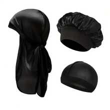 Awegeo 3pcs Kids Headscarf/Durag/Wave Cap - Solid Color Smooth Satin Fashion Casual Breathable Pirate Scarf/Wave Cap - 3Pcs - View 4