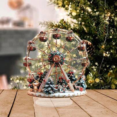 Ruota panoramica natalizia colorata in acrilico con supporto, decorazione per casa e ufficio, regalo ideale per le feste, stile artistico, targa e ornamento decorativo multifunzionale