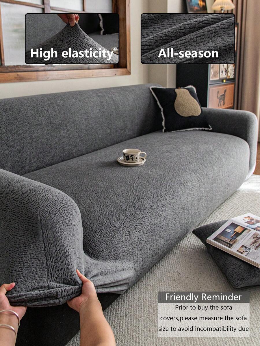 1 Vỏ bọc ghế sofa Jacquard sang trọng, Bảo vệ ghế sofa màu trơn, Thân thiện với thú cưng, Chống trượt, Chống bụi bẩn, Chống trầy xước, Phù hợp với mọi mùa, Co giãn, Có thể giặt bằng máy, Phù hợp với ghế sofa 1/2/3/4 chỗ ngồi, Chống thấm nước - Màu xám đen - Xem 1