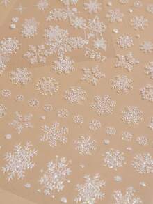 2片装闪亮白色雪花圣诞美甲贴纸，冬季雪景HOHO字母糖粉雪花美甲贴，圣诞新年美甲设计装饰，美甲用品 - 彩色 - 查看 3