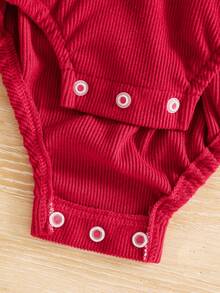 女婴可爱优雅长袖连体衣，带蝴蝶结和樱桃印花（1-3个月，3-6个月后背开口水滴形设计） - 紅色 - 查看 7