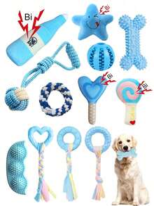 Puppy Teething Toys - Puppy Teething Toys, New Puppy Teething Rings And Durable Ropes, Small Dog Blue Rubber Toy Set, Cute Interactive Ball For Small Dogs - Multicolor - View 1