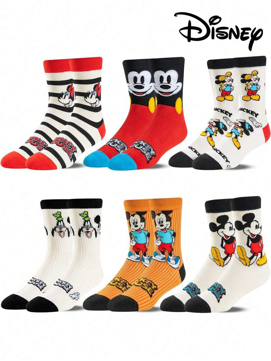 Disney 6/3/1 双官方米奇新年礼物袜子，卡通圣诞新年动画男士袜子，新奇卡通袜子 - 彩色 - 查看 1