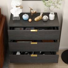 ECACAD Modern Chest Of Drawers, Nightstand Bedside Table With 3 Drawers And Metal Legs For Bedroom Living Room - màu đen - Xem 6