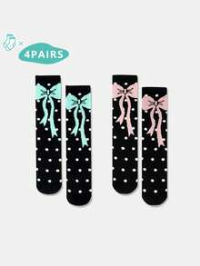 1/2/3/4/5 par skarpetek damskich do połowy łydki z kokardką, o prostym, ale eleganckim wzornictwie i właściwościach odprowadzania wilgoci. Delikatna kokardka zdobi kostkę, dodając odrobinę słodkiego uroku. Idealne na wiosnę i jesień. - Wielokolorowe - Zobacz 9