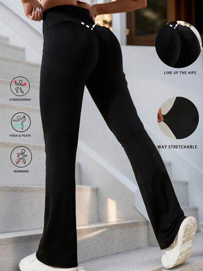 Hoch taillierte ausgestellte Yoga Hosen, Po anhebend, schlankend, Bauchkontrolle, geeignet für Tanz und lässigen Sport