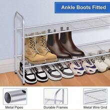 3 - Tier Long Shoe Rack Closet Metal Shoe Organizer Entryway, Wide Stackable Shoe Storage Shelf With Sturdy Wire Grid Closet Floor, Bedroom, Black - Grey + 11.4x43x18.8 - View 6