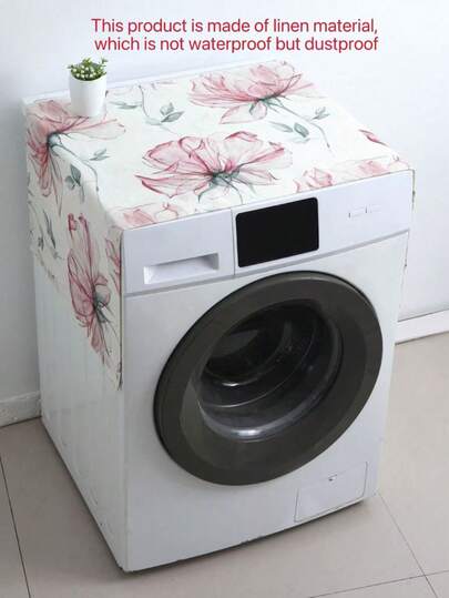 这款清新粉色花朵图案的洗衣机防尘罩可有效防止灰尘和污渍。材质为涤纶，不防水，但可以防止灰尘和污渍。它同时也是一款美观的防尘罩，易于使用和清洁，是厨房装饰和家居用品的理想之选。