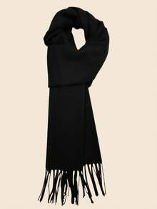 1pc Solid Color Men Scarf, Knit Tasseled Long Scarf/Neck Warmer For Autumn And Winter, Versatile Boyfriend Gift Men AccessoriesMen Scarves - Black - View 8