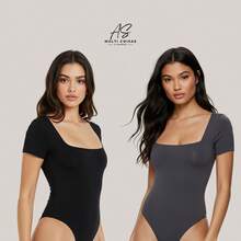 KIT WITH 2 SHORT SLEEVE BODYSUITS WITH ZIP AND DOUBLE LINING IN SUPLEX FABRIC - ĐEN/XÁM - Xem 1