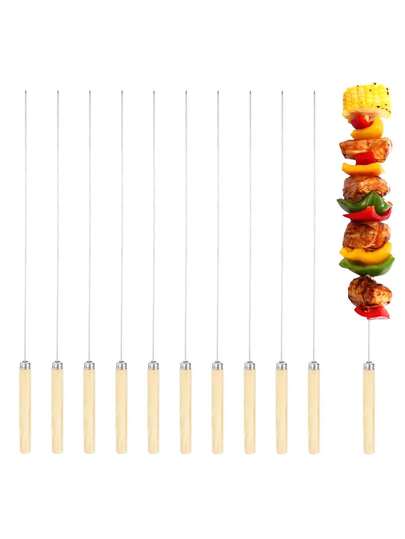 12/24 pezzi Spiedini per barbecue lunghi 33 cm - Spiedini per kebab, bastoncini per grill in acciaio inossidabile con manico in legno, ottimi per campeggio e grigliate domestiche
