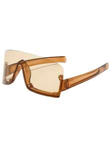 1pc Large Frame Studded Solid Shield Wrap Around Rimless Y2K Christmas Party Rock Street Chic Stylish Fashion Glasses, Fashionable Accessory For Autumn/Winter - Multicolor - View 4