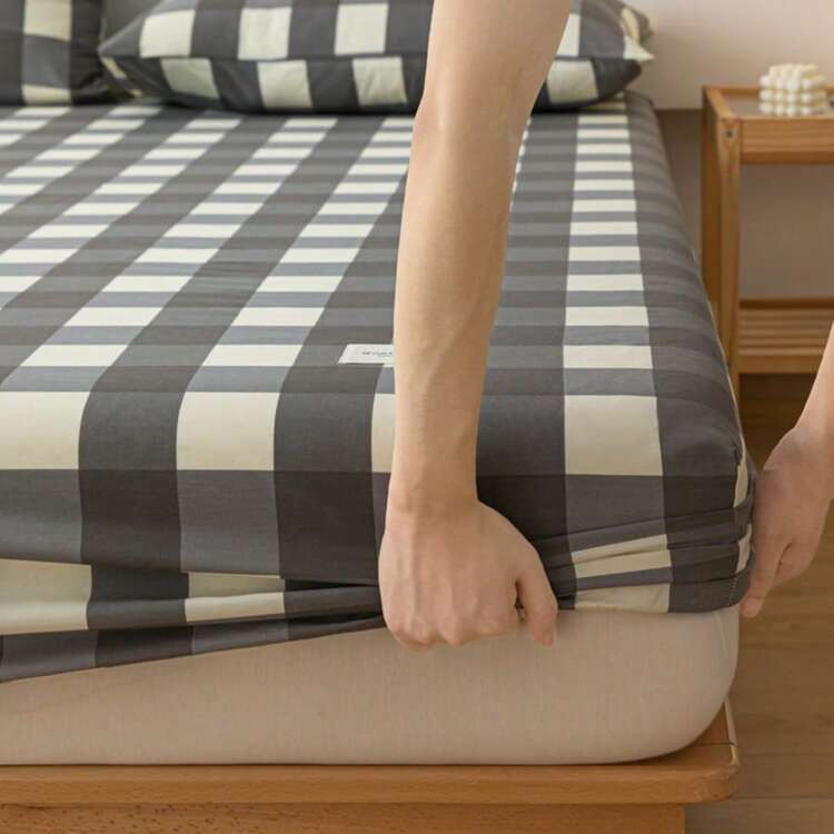 1件细条纹灰色床笠（床笠*1，不含枕套），柔软舒适，可机洗，透气床垫保护套，适用于酒店、卧室、宿舍、学校，四季皆宜。 - 灰格 - 查看 4
