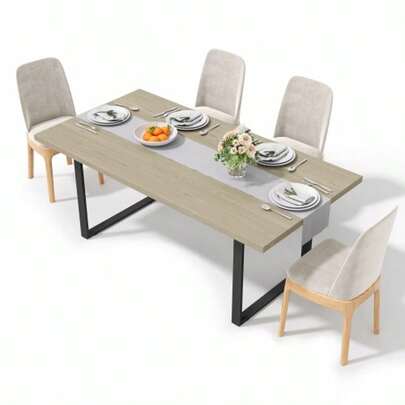 This 160x80 Cm Industrial-Style Wooden Kitchen/Dining Table Seats 6-8 People, Featuring A Sturdy Metal Frame And A Light-Colored Finish. Robust, Stable, Water-Repellent, And Scratch-Resistant.