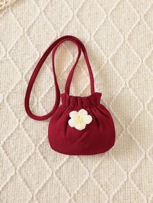 少女花卉印花荷叶边下摆二合一长袖针织连衣裙，腰带系紧，秋冬