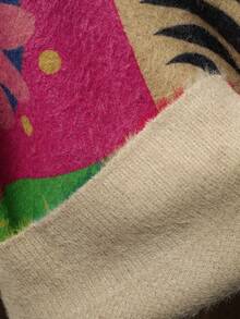 Plus Size Women Vintage Colorblock Floral & Leaf Print Long Sleeve Casual Knit Cardigan