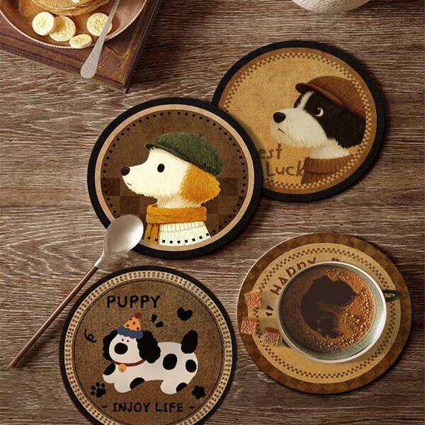 4-Piece Set Of Cute Diatomaceous Mud Cartoon Coasters, High-Temperature Insulation, Water Absorption, Anti Retro Teacup Pads