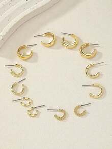 6Pcs Plated 18K Gold-Tone Assorted Hoop Earring Set For Women: Classic & Chic Design With Multiple Sizes (Small Mini, Medium, Large), Lightweight & Comfortable For All-Day Wear, Versatile Accessory Ideal For Daily Outfits, Office Attire, Date Nights, Cocktail Parties, Wedding Receptions, Holiday Gatherings, Brunch With Friends, Weekend Getaways & Gifting To Jewelry-Loving Individuals, Professional Women, Fashion Enthusiasts, Special Occasion Celebrants & Minimalist Style Lovers - 金色 - 查看 4
