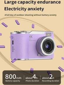18X Optical Zoom Digital Camera, 2.4" High-Definition Rotating Screen, Video Creative Compact Digital Camera, Student Use, CCD Camera, Free DIY Crystal Sticker - LK007 Purple + Crystal Sticker - View 6