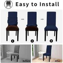 Juego De 6 Fundas Elásticas Para Silla De Terciopelo De Maíz, Lavables, Resistentes A La Suciedad, Suaves Al Tacto, Fáciles De Instalar, Ideales Para Salas, Dormitorios, Oficinas Y Lugares Con Mascotas - Azul Marino - Ver 7
