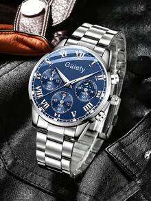 Bộ 2 chiếc đồng hồ nam Gettysburg, dây đeo bạc, kiểu dáng tối giản, mặt số ba mặt, máy quartz, thích hợp đeo hàng ngày, làm vật trang trí hoặc quà tặng ngày lễ. - Bạc - Xem 3